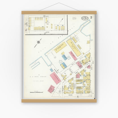 Old map wall art mockup — magnetic wood frame on white wall — Sanborn Fire Insurance Map from Key West, Monroe County, Florida (1912), Sheet #0002