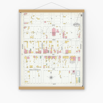Old map wall art mockup — magnetic wood frame on white wall — Sanborn Fire Insurance Map from Mascoutah, Saint Clair County, Illinois (1900), Sheet #0002