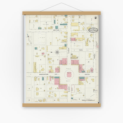Old map wall art mockup — magnetic wood frame on white wall — Sanborn Fire Insurance Map from West Plains, Howell County, Missouri (1893), Sheet #0002