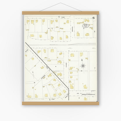 Old map wall art mockup — magnetic wood frame on white wall — Sanborn Fire Insurance Map from Hico, Hamilton County, Texas (1907), Sheet #0006