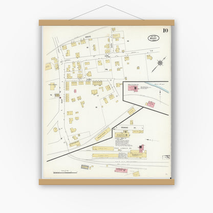 Old map wall art mockup — magnetic wood frame on white wall — Sanborn Fire Insurance Map from Ware, Hampshire County, Massachusetts (1912), Sheet #0010