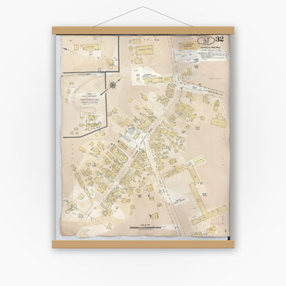 Old map wall art mockup — magnetic wood frame on white wall — Sanborn Fire Insurance Map from Hilo, Hawaii County, Hawaii (1957), Sheet #0032