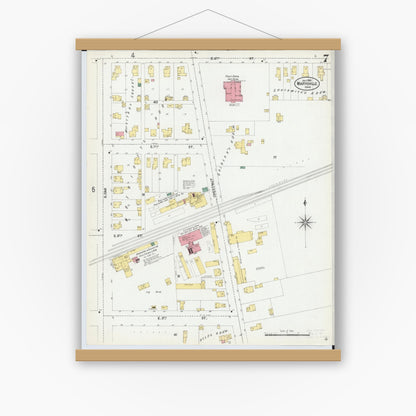 Old map wall art mockup — magnetic wood frame on white wall — Sanborn Fire Insurance Map from Marysville, Union County, Ohio (1901), Sheet #0007