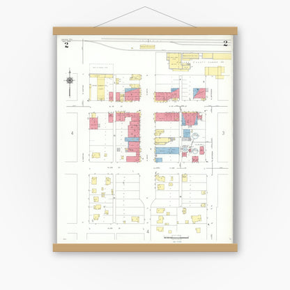 Old map wall art mockup — magnetic wood frame on white wall — Sanborn Fire Insurance Map from Irving, Dallas County, Texas (1942), Sheet #0002
