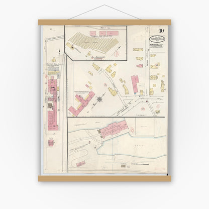 Old map wall art mockup — magnetic wood frame on white wall — Sanborn Fire Insurance Map from Turners Falls, Franklin County, Massachusetts (1940), Sheet #0010