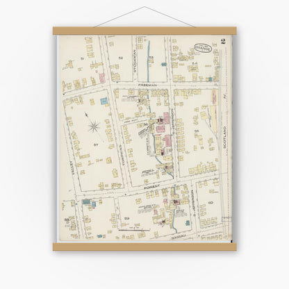 Old map wall art mockup — magnetic wood frame on white wall — Sanborn Fire Insurance Map from Orange, Essex County, New Jersey (1885), Sheet #0002