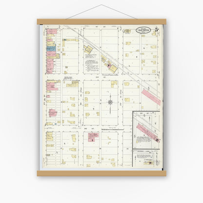 Old map wall art mockup — magnetic wood frame on white wall — Sanborn Fire Insurance Map from Lake Odessa, Ionia County, Michigan (1912), Sheet #0005