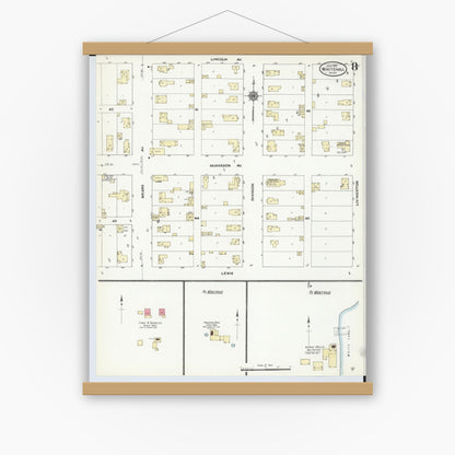 Old map wall art mockup — magnetic wood frame on white wall — Sanborn Fire Insurance Map from Whitehall, Muskegon County, Michigan (1910), Sheet #0008