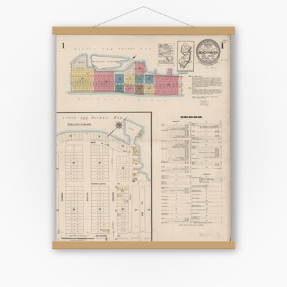 Old map wall art mockup — magnetic wood frame on white wall — Sanborn Fire Insurance Map from Beach Haven, Ocean County, New Jersey (1922) - Complete Map Set