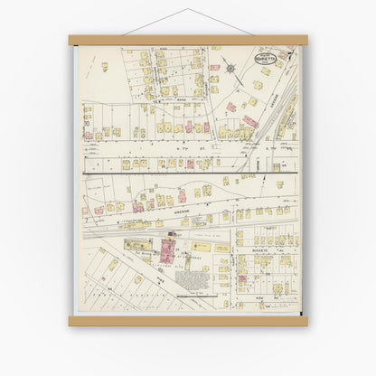 Old map wall art mockup — magnetic wood frame on white wall — Sanborn Fire Insurance Map from Marietta, Washington County, Ohio (1915), Sheet #0007
