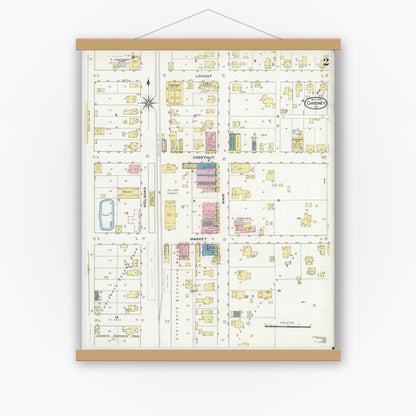 Old map wall art mockup — magnetic wood frame on white wall — Sanborn Fire Insurance Map from Chrisney, Spencer County, Indiana (1909), Sheet #0002