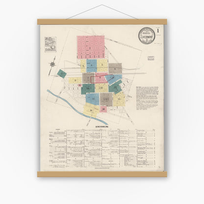 Old map wall art mockup — magnetic wood frame on white wall — Sanborn Fire Insurance Map from Livermore, Alameda County, California (1917) - Complete Map Set