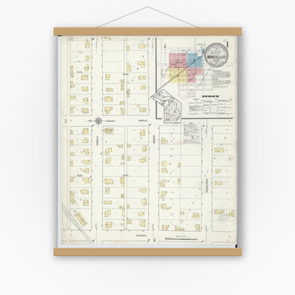 Old map wall art mockup — magnetic wood frame on white wall — Sanborn Fire Insurance Map from Marcellus, Cass County, Michigan (1914) - Complete Map Set