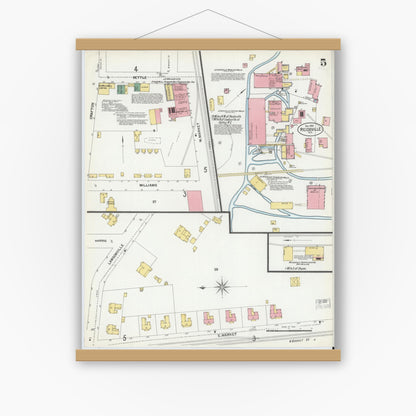 Old map wall art mockup — magnetic wood frame on white wall — Sanborn Fire Insurance Map from Reidsville, Rockingham County, North Carolina (1901), Sheet #0005