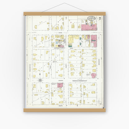 Old map wall art mockup — magnetic wood frame on white wall — Sanborn Fire Insurance Map from Lovington, Moultrie County, Illinois (1909), Sheet #0002