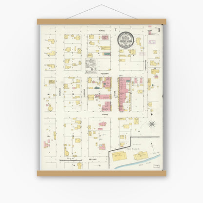 Old map wall art mockup — magnetic wood frame on white wall — Sanborn Fire Insurance Map from Grand View, Spencer County, Indiana (1909) - Complete Map Set