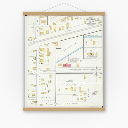 Old map wall art mockup — magnetic wood frame on white wall — Sanborn Fire Insurance Map from Sault Sainte Marie, Chippewa County, Michigan (1906), Sheet #0031