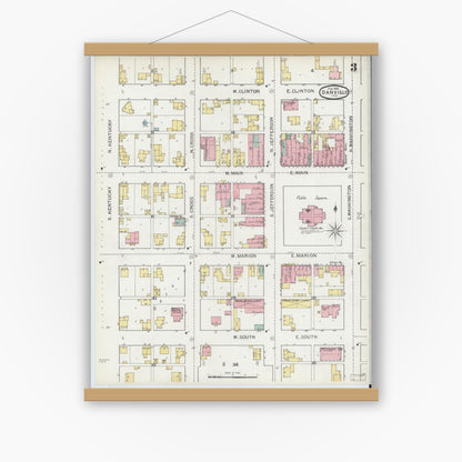 Old map wall art mockup — magnetic wood frame on white wall — Sanborn Fire Insurance Map from Danville, Hendricks County, Indiana (1893), Sheet #0003