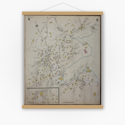 Old map wall art mockup — magnetic wood frame on white wall — Sanborn Fire Insurance Map from Cohasset, Norfolk County, Massachusetts (1952), Sheet #0006