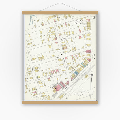 Old map wall art mockup — magnetic wood frame on white wall — Sanborn Fire Insurance Map from Riverside, Burlington County, New Jersey (1911), Sheet #0002