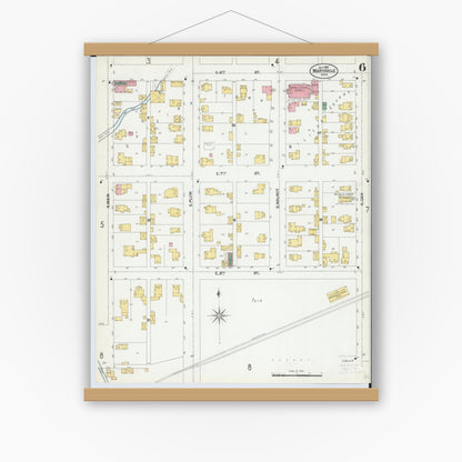 Old map wall art mockup — magnetic wood frame on white wall — Sanborn Fire Insurance Map from Marysville, Union County, Ohio (1901), Sheet #0006