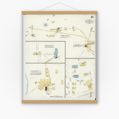 Old map wall art mockup — magnetic wood frame on white wall — Sanborn Fire Insurance Map from Red Jacket, Houghton County, Michigan (1897), Sheet #0018