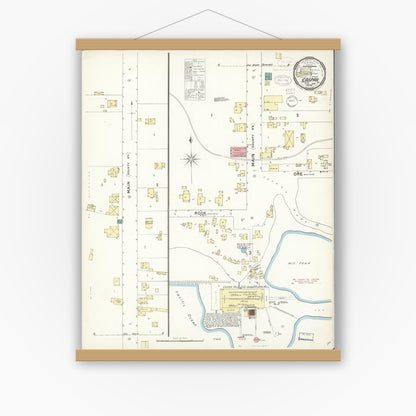 Old map wall art mockup — magnetic wood frame on white wall — Sanborn Fire Insurance Map from Caspar, Mendocino County, California (1898), Sheet #0001