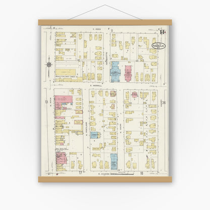 Old map wall art mockup — magnetic wood frame on white wall — Sanborn Fire Insurance Map from Fond du Lac, Fond du Lac County, Wisconsin (1915), Sheet #0014