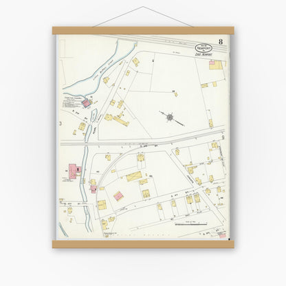Old map wall art mockup — magnetic wood frame on white wall — Sanborn Fire Insurance Map from Newport, Perry County, Pennsylvania (1911), Sheet #0008