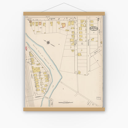 Old map wall art mockup — magnetic wood frame on white wall — Sanborn Fire Insurance Map from Appalachia, Wise County, Virginia (1922), Sheet #0007