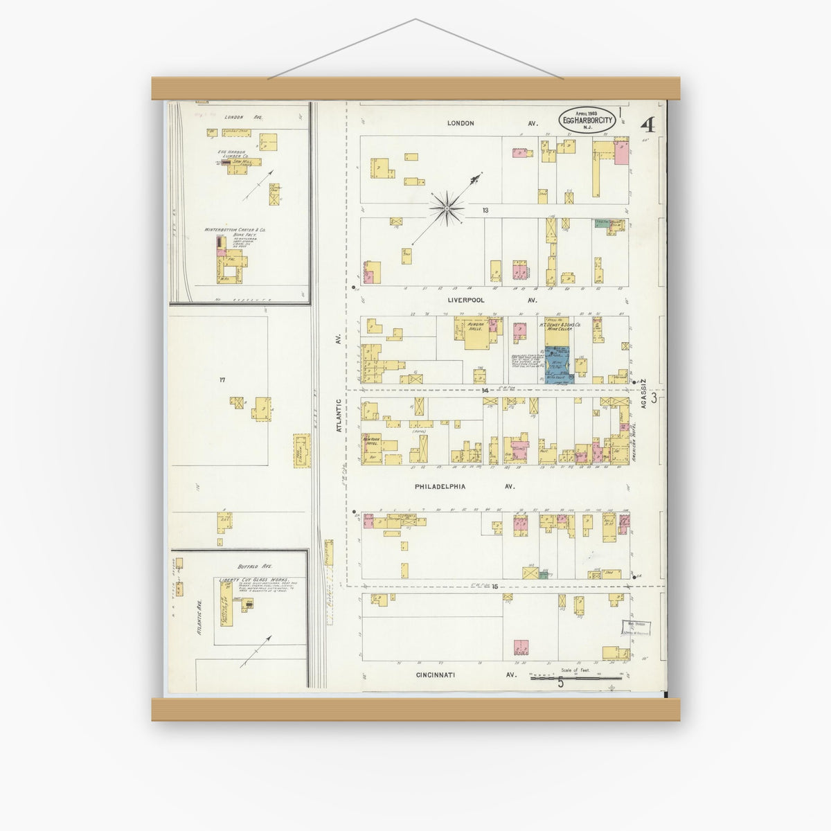 Old map wall art mockup — magnetic wood frame on white wall — Sanborn Fire Insurance Map from Egg Harbor City, Atlantic County, New Jersey (1903), Sheet #0004
