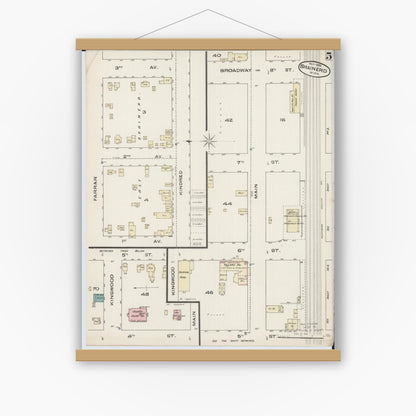 Old map wall art mockup — magnetic wood frame on white wall — Sanborn Fire Insurance Map from Brainerd, Crow Wing County, Minnesota (1885), Sheet #0005