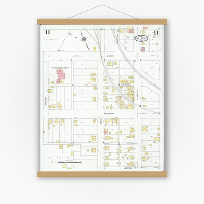 Old map wall art mockup — magnetic wood frame on white wall — Sanborn Fire Insurance Map from Circleville, Pickaway County, Ohio (1927), Sheet #0011