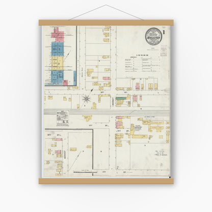 Old map wall art mockup — magnetic wood frame on white wall — Sanborn Fire Insurance Map from Marcus Hook, Chester County, Pennsylvania (1905) - Complete Map Set
