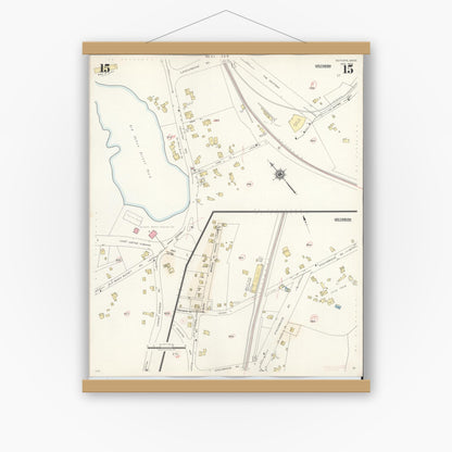 Old map wall art mockup — magnetic wood frame on white wall — Sanborn Fire Insurance Map from Scituate, Plymouth County, Massachusetts (1944), Sheet #0015
