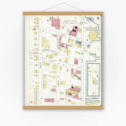 Old map wall art mockup — magnetic wood frame on white wall — Sanborn Fire Insurance Map from Edgewater, Bergen County, New Jersey (1908), Sheet #0002