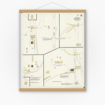 Old map wall art mockup — magnetic wood frame on white wall — Sanborn Fire Insurance Map from Bessemer, Gogebic County, Michigan (1908), Sheet #0008