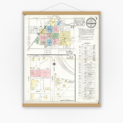 Old map wall art mockup — magnetic wood frame on white wall — Sanborn Fire Insurance Map from Shenandoah, Page County, Iowa (1914) â€” Complete Set