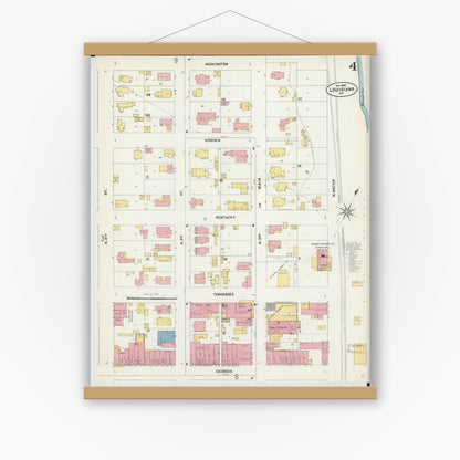 Old map wall art mockup — magnetic wood frame on white wall — Sanborn Fire Insurance Map from Louisiana, Pike County, Missouri (1902), Sheet #0004