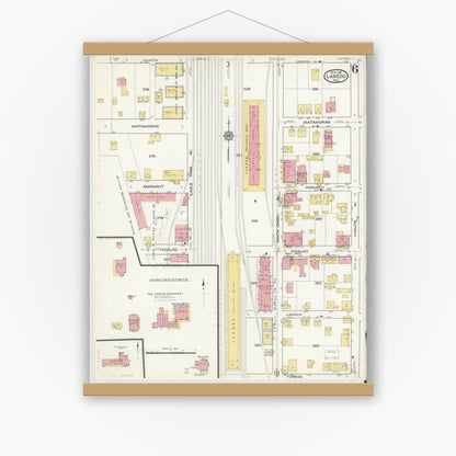 Old map wall art mockup — magnetic wood frame on white wall — Sanborn Fire Insurance Map from Laredo, Webb County, Texas (1916), Sheet #0006