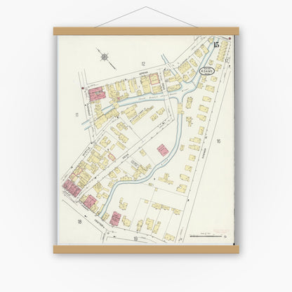Old map wall art mockup — magnetic wood frame on white wall — Sanborn Fire Insurance Map from Adams, Berkshire County, Massachusetts (1914), Sheet #0015