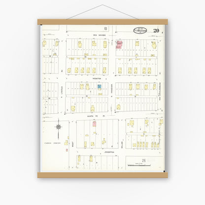 Old map wall art mockup — magnetic wood frame on white wall — Sanborn Fire Insurance Map from Fort Madison, Lee County, Iowa (1913), Sheet #0020