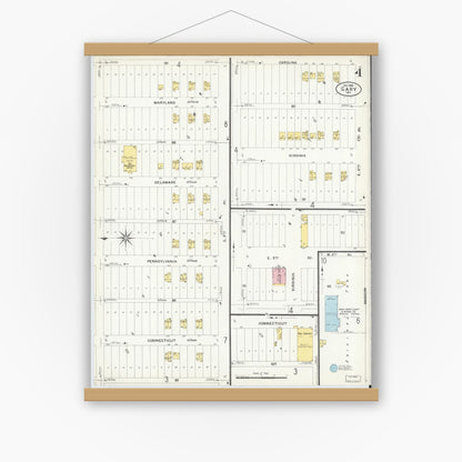 Old map wall art mockup — magnetic wood frame on white wall — Sanborn Fire Insurance Map from Gary, Lake County, Indiana (1908), Sheet #0004