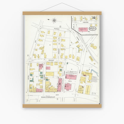 Old map wall art mockup — magnetic wood frame on white wall — Sanborn Fire Insurance Map from Wakefield, Middlesex County, Massachusetts (1909), Sheet #0012