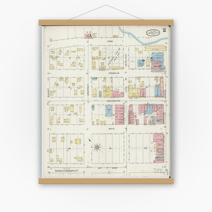 Old map wall art mockup — magnetic wood frame on white wall — Sanborn Fire Insurance Map from Lake City, Wabasha County, Minnesota (1894), Sheet #0002