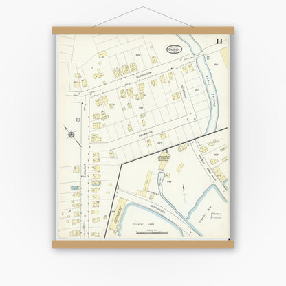 Old map wall art mockup — magnetic wood frame on white wall — Sanborn Fire Insurance Map from Oneida, Madison County, New York (1914), Sheet #0011