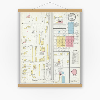 Old map wall art mockup — magnetic wood frame on white wall — Sanborn Fire Insurance Map from Clinton, De Witt County, Illinois (1898) - Complete Map Set