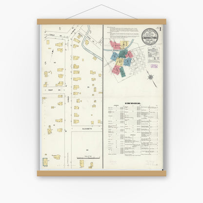 Old map wall art mockup — magnetic wood frame on white wall — Sanborn Fire Insurance Map from Cambridge Springs, Crawford County, Pennsylvania (1911) - Complete Map Set