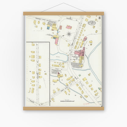 Old map wall art mockup — magnetic wood frame on white wall — Sanborn Fire Insurance Map from Philmont, Columbia County, New York (1898), Sheet #0003