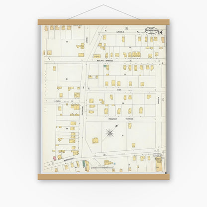 Old map wall art mockup — magnetic wood frame on white wall — Sanborn Fire Insurance Map from Rutherford, Bergen County, New Jersey (1902), Sheet #0014